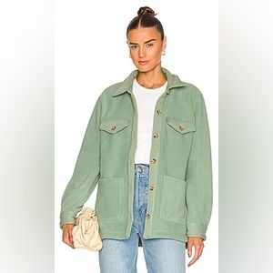 BLANKNYC Shacket  Jacket Button Down Women Size Extra Large Fleece Green‎ Teal